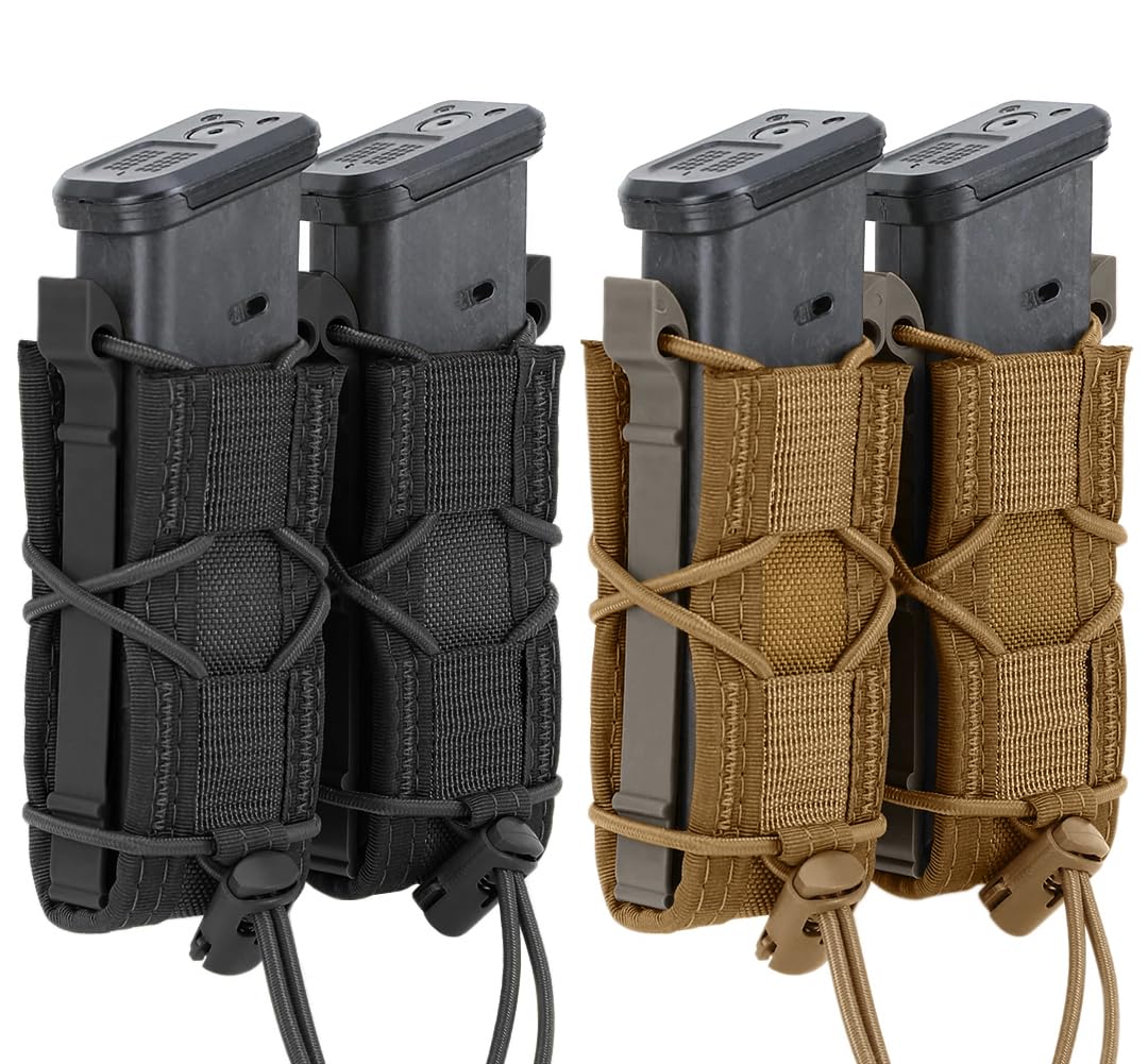 2pc Molle Pistol Mag Pouch Single Double Stack Magazine for 9mm/.40 Calibers 45acp Glock S&W M&P, Sig 226/229, and Springfield 1911 Sig Sauger,P365,P365XL