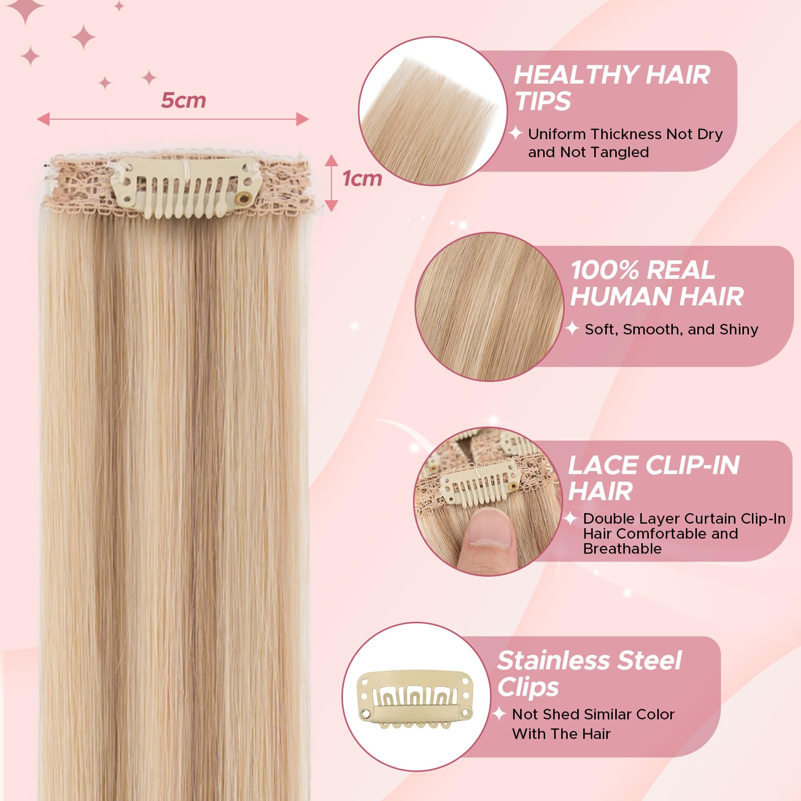 SEGOHAIR Clip in Hair Extensions Real Human Hair 6Pcs Golden Brown mix Bleach Blonde Highlights Double Weft Hairpieces Straight Hair Extensions Clip in Seamless 14inch 36g - Image 3