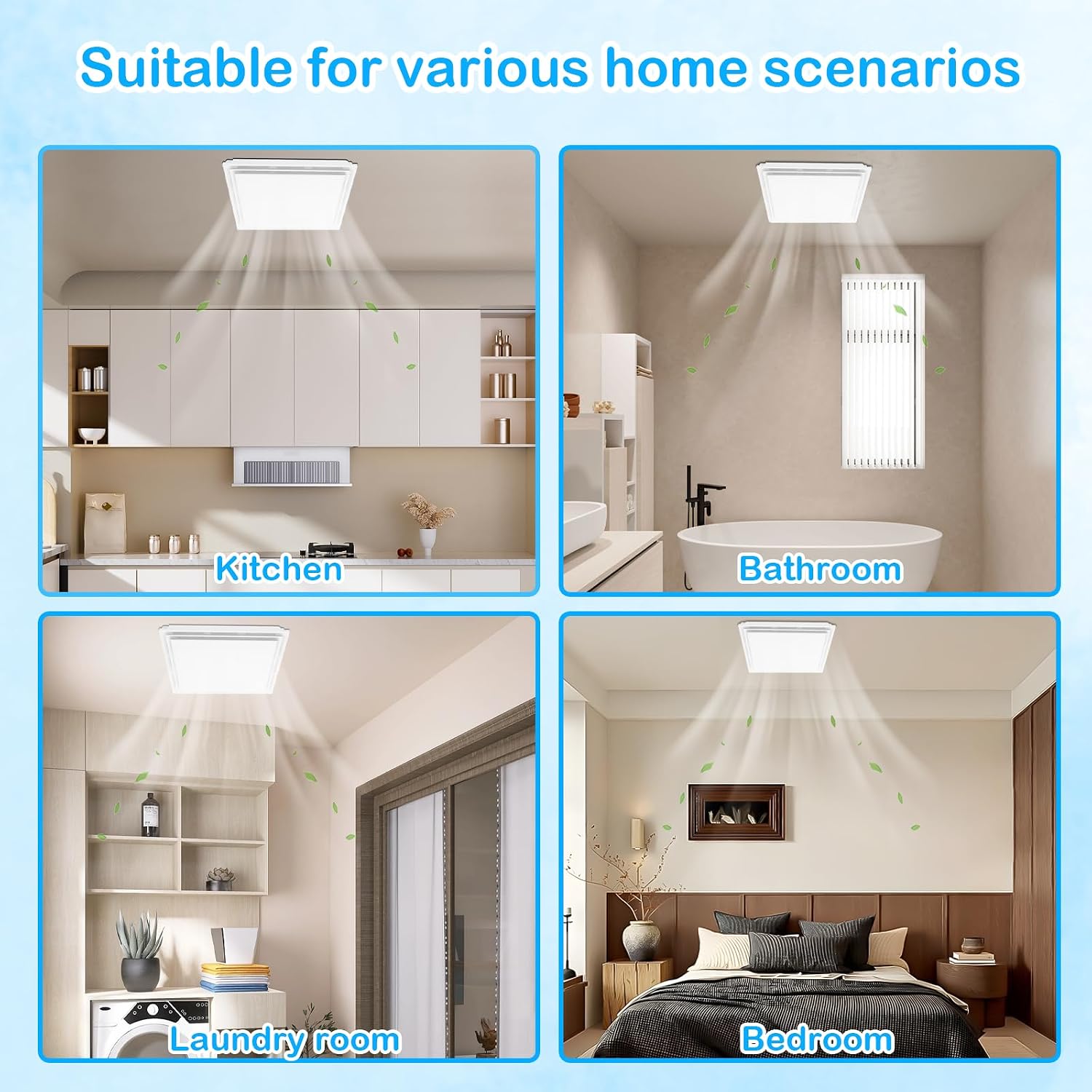 11.8" Bathroom Exhaust Fan with Light, 110 CFM, 1.0 Sones, 3.15-inch Duct Ceiling Vent Fan with 18W 6500k LED Light, Low-Noise Square Bath Fan Light Combo