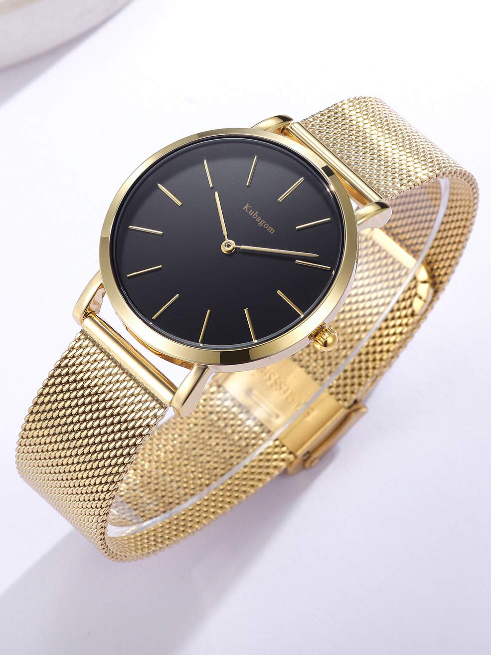 Très Mince Montre pour Femme Quartz Étanche Acier Inoxydable avec Bracelet