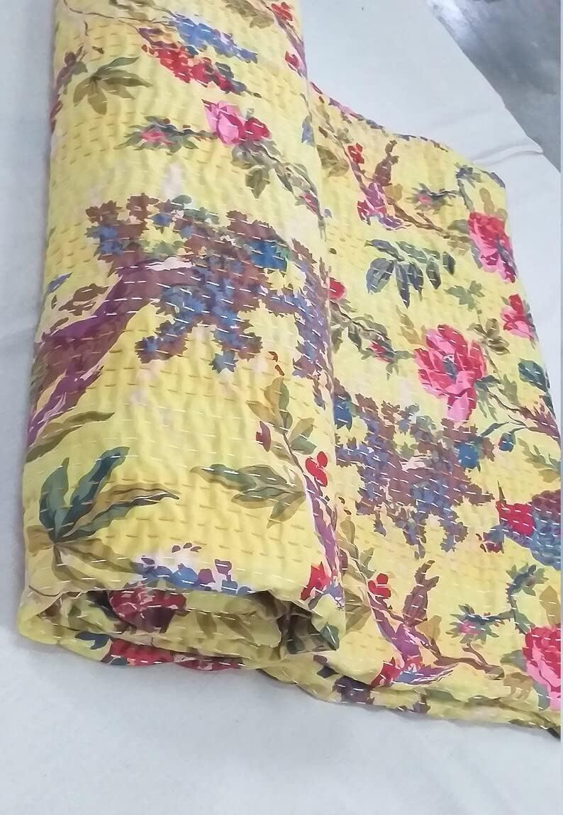 Handmade Beautiful Blue Khambadiya Patchwork Bedspread Throw Blanket Quilt (60 X 90 Inches)