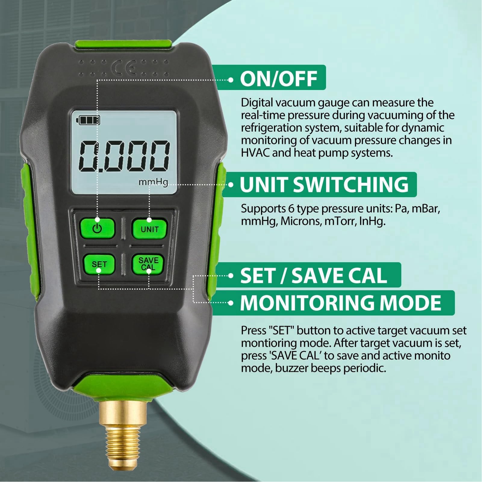 Vacuómetro Digital Precisión Profesional Pantalla Grande Más Características Clasificación IP54 para Entornos Atmosféricos