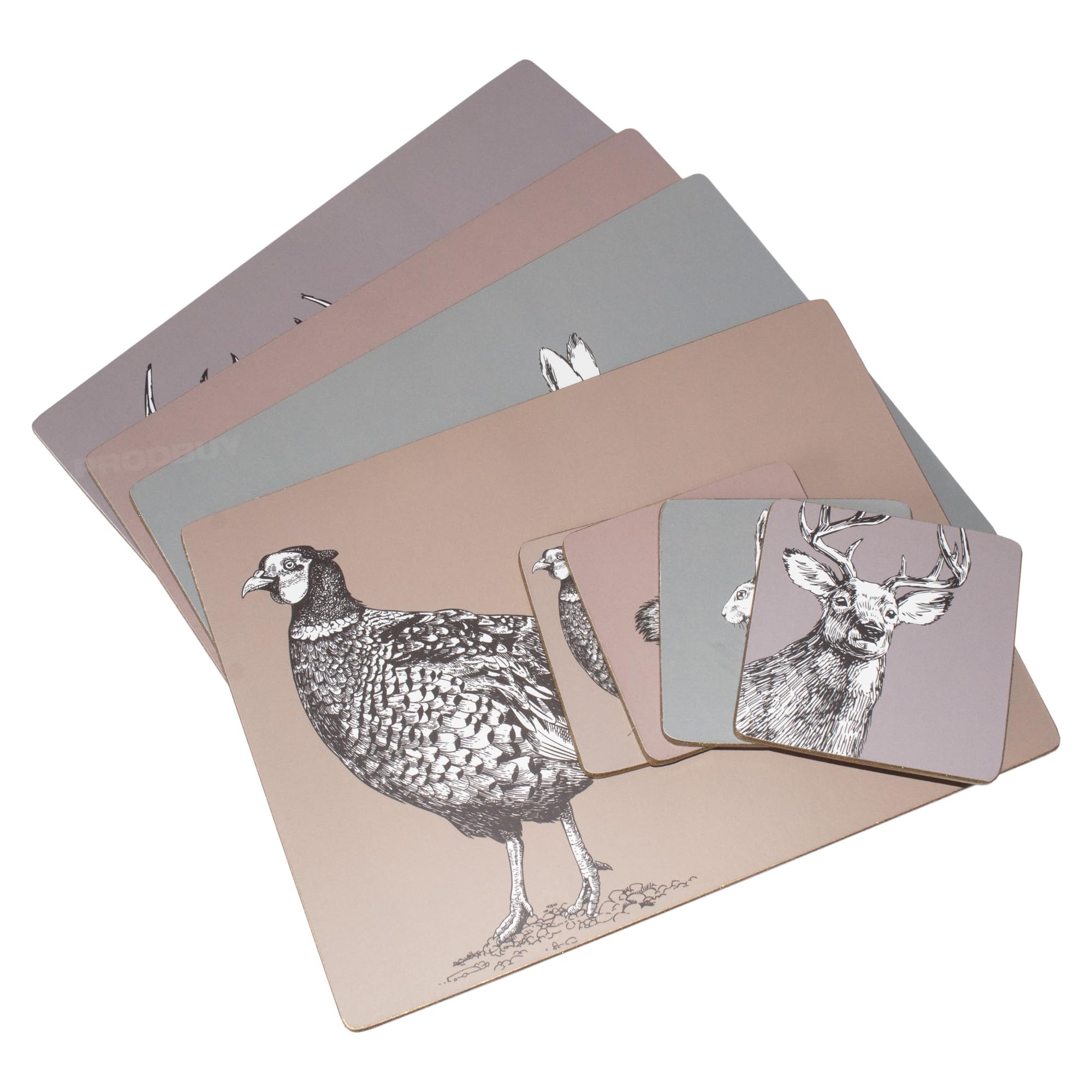 [Pack of 4] Woodland Animals Placemats & Coasters
