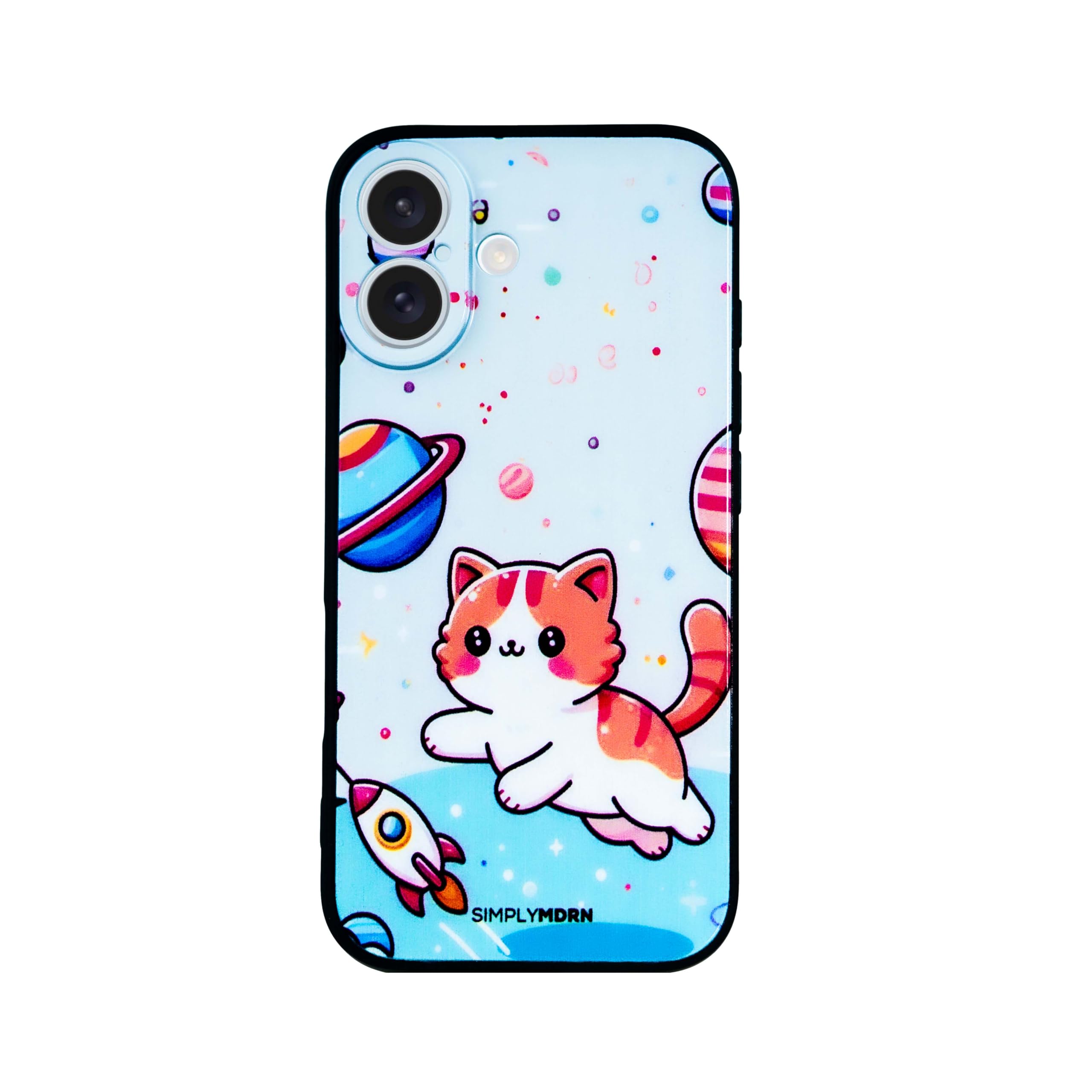 SIMPLYMDRN Slim iPhone 16 Case - Cute Girly Cover for Women - Stylish Cat Design (Cosmic Kitty Light Blue)