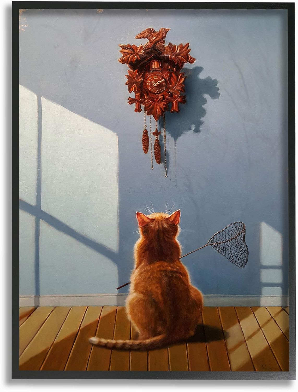 The Stupell Home Décor Collection Cat Waiting for The Cuckoo Clock Funny Dramatic Painting Framed Giclee Texturized Art, Multi-Color