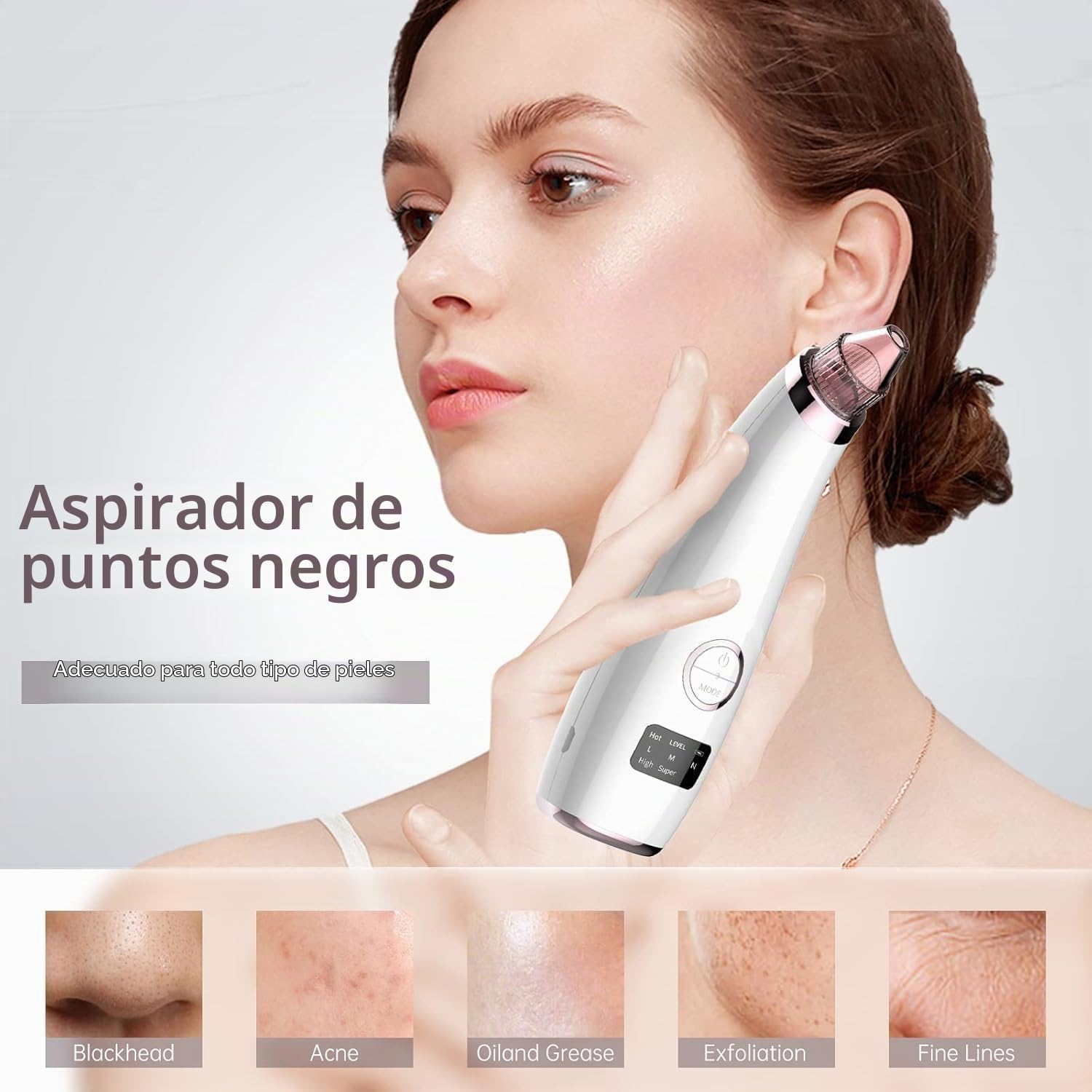 Annmiir Limpiador de Poros Succionador de Puntos Negros 5 modos de succión Limpiador Facial Blackhead Remover Extractor Puntos Negros USB Recargable con Pantalla LED 5 Cabezales Pulidores Faciales