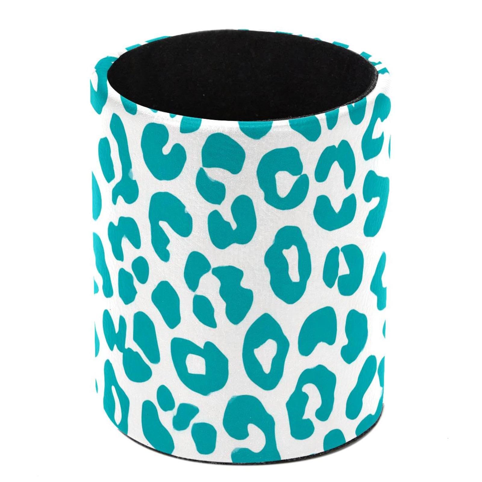 HEOEH Leopard Pen Holder for Desk, PU Leather Pencil Holder Pen Cup Marker Holder Makeup Brush Holders, Desk Accessories & Workspace Organizers for Home, Office