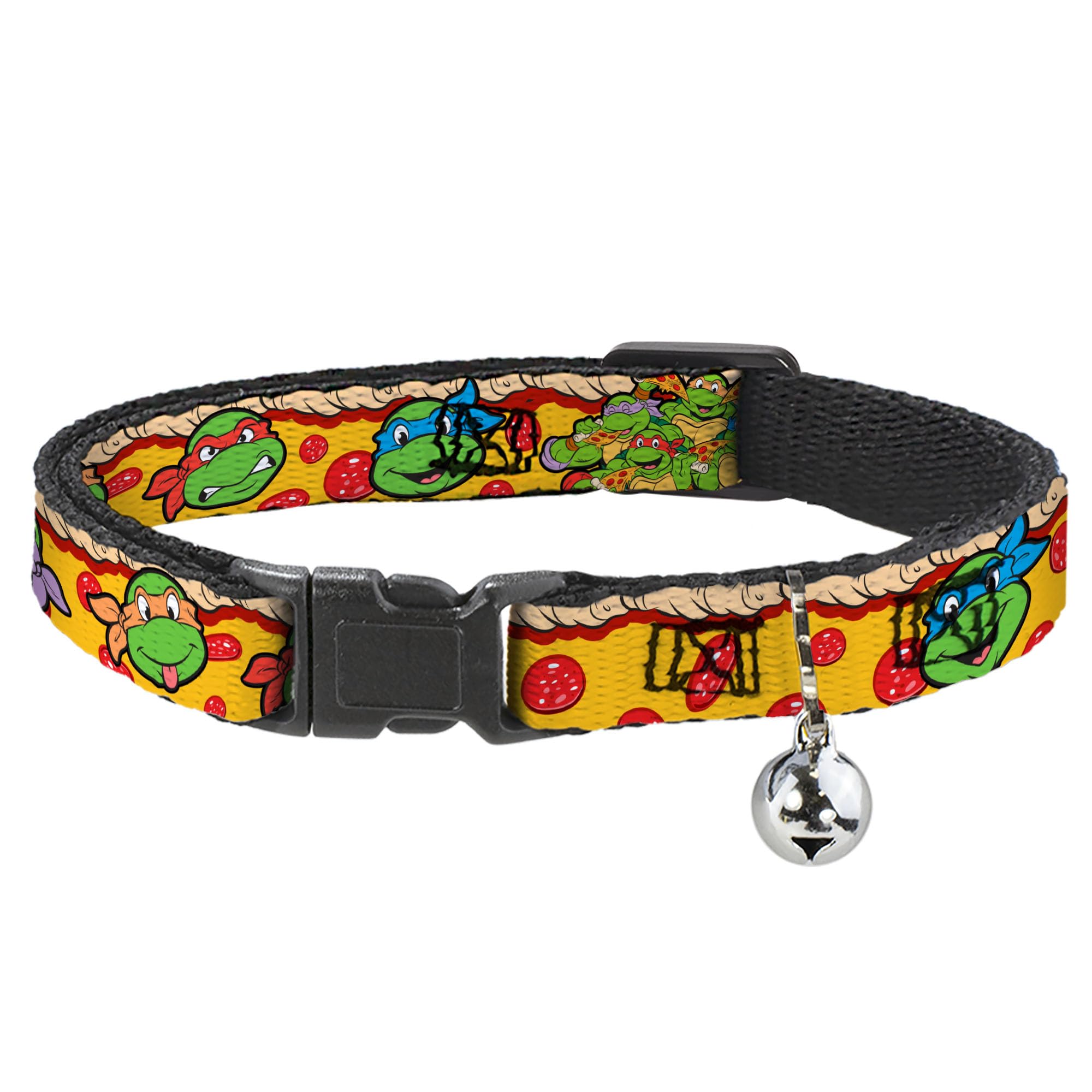 Cat Collar Breakaway Ninja Turtles 4 Turtle Faces Pepperoni Pizza Turtles Pose16 8 to 12 Inches 0.5 Inch Wide