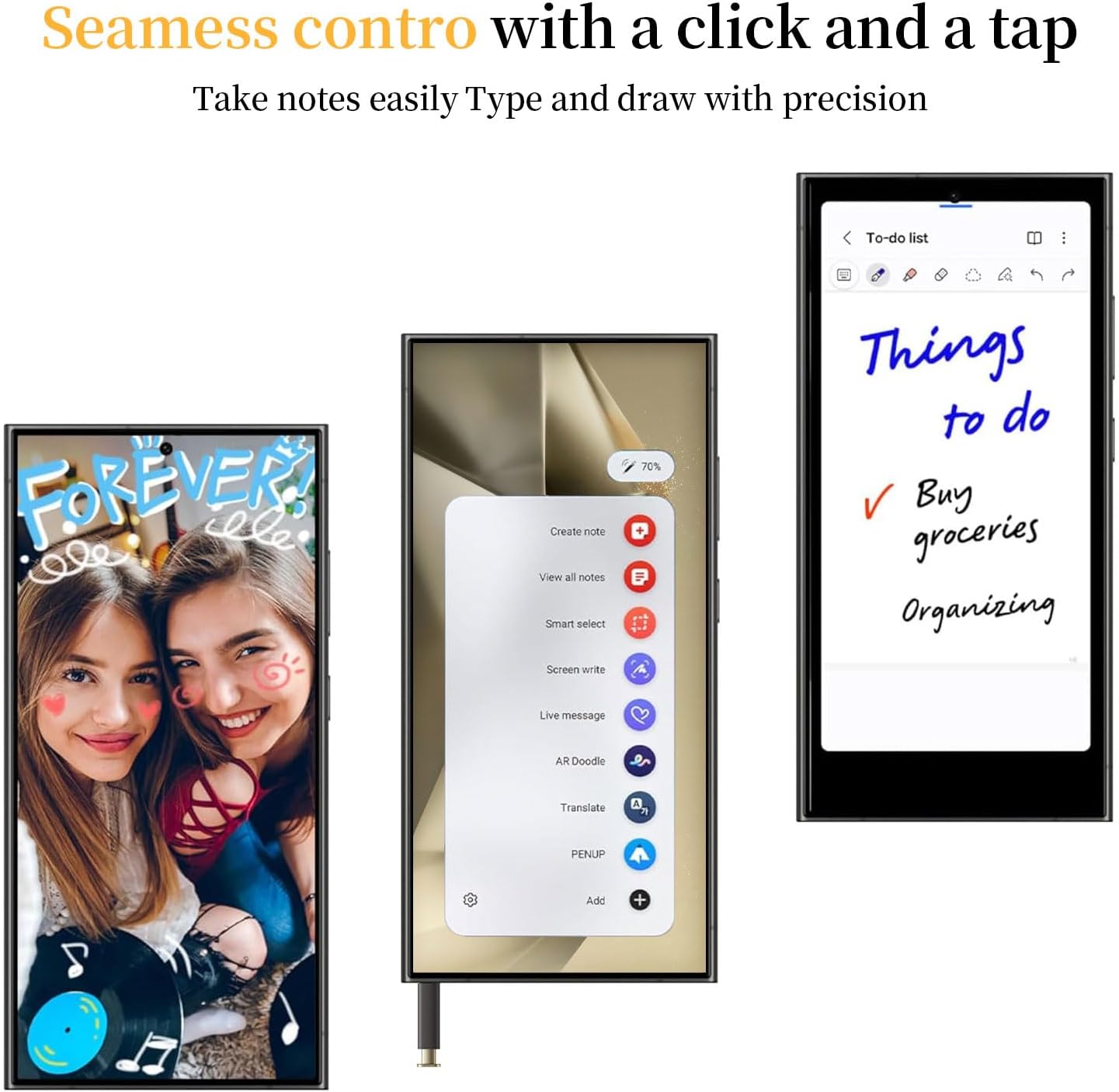 Galaxy S24 Ultra S Pen (WithBluetooth) 4096 Pressure Sensor Replacement for Samsung Galaxy S24 Ultra 5G All Versions Touch Stylus Pen with 5 Tips/Nibs (Yellow)