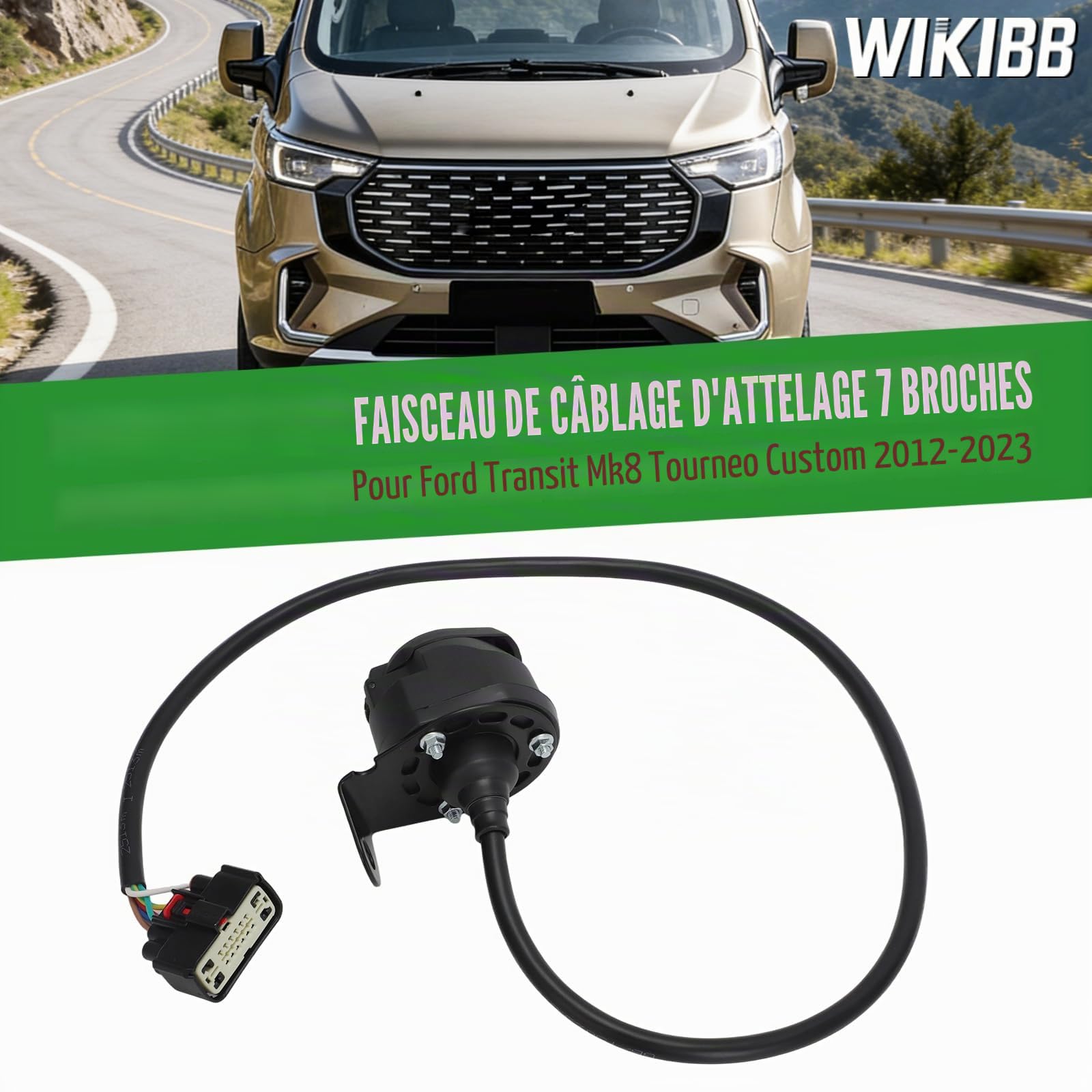 Faisceau de câblage d'attelage à 7 broches pour Ford Transit Mk8 Tourneo Custom 2012-2023 - Kit de connecteur Plug and Play pour feux de remorque