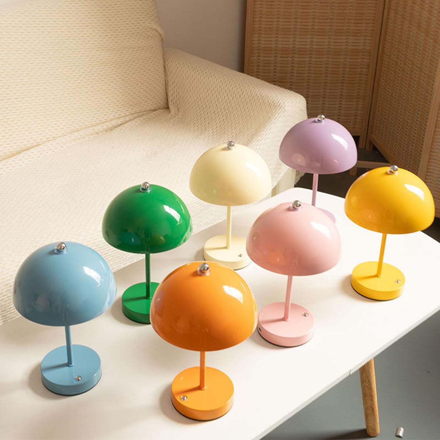 Kabellose Tischlampe Pilz Touchsteuerung Aufladbar, 3 Farbtemperaturen Dimmbare LED Nachttischlampe mit 1800mAh Akku, Bunte Macaron Deko Tischleuchte für Schlafzimmer Camping Bar Wohnzimmer,Rosa