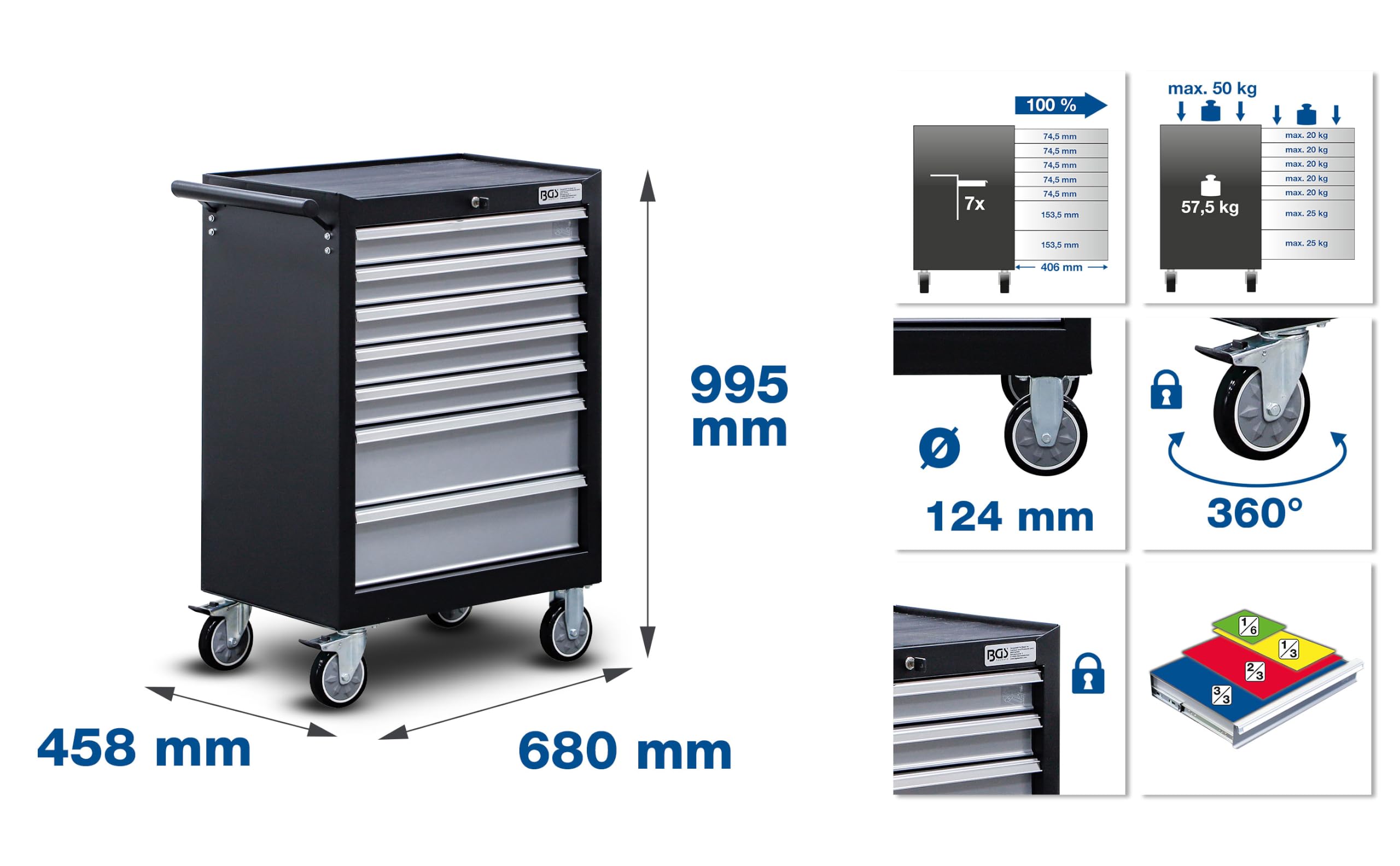 BGS 6069 | Servante d'atelier | 7 tiroirs | avec 227 Outils