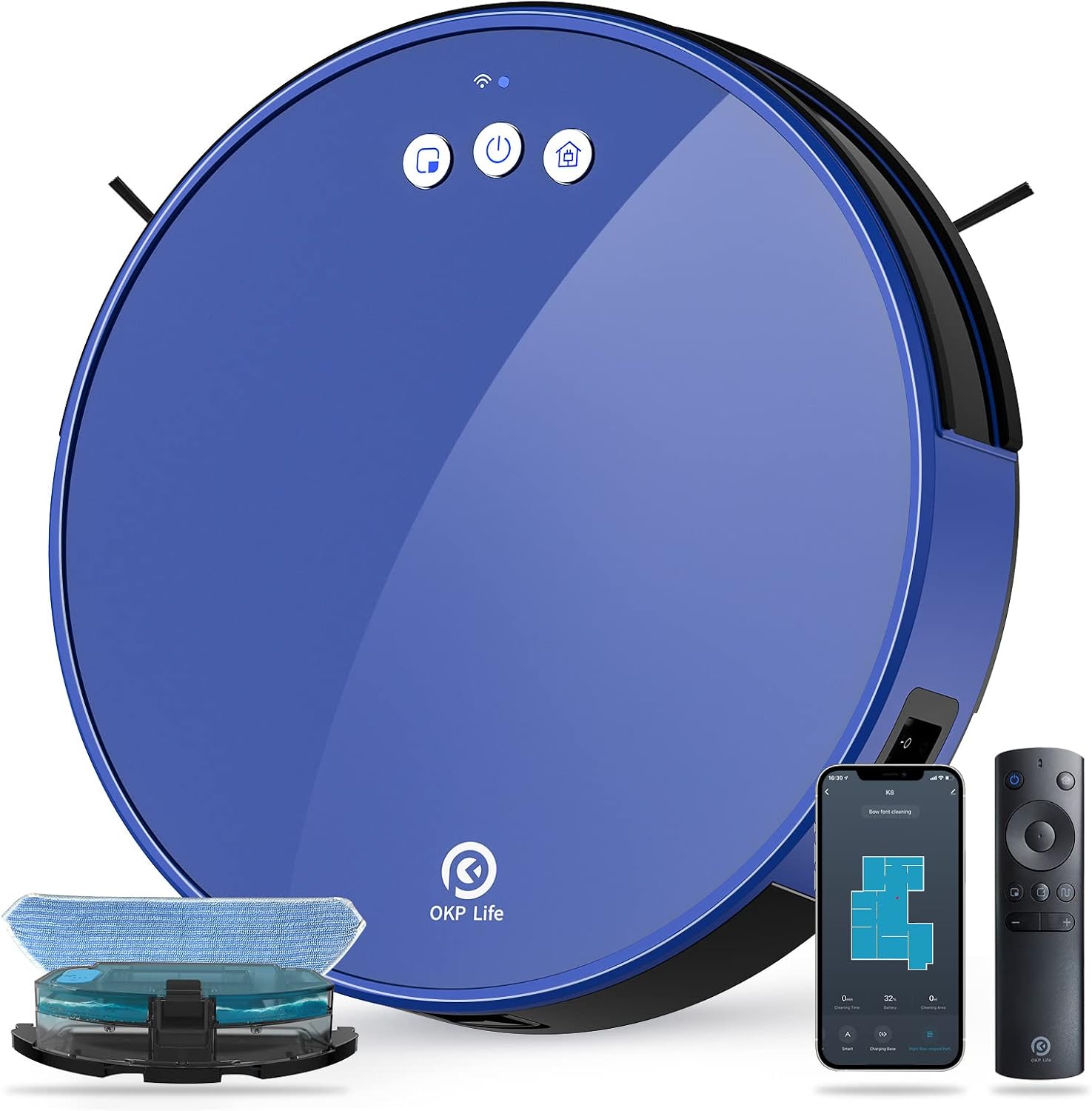 Buy OKP Robot Vacuum Cleaner, 2000Pa Super Suction, Two-Layer Dust Box  Design, Self Charging, Quiet Cleaning for Pet Hair, Blue Online in Finland.  B0915C3KDD