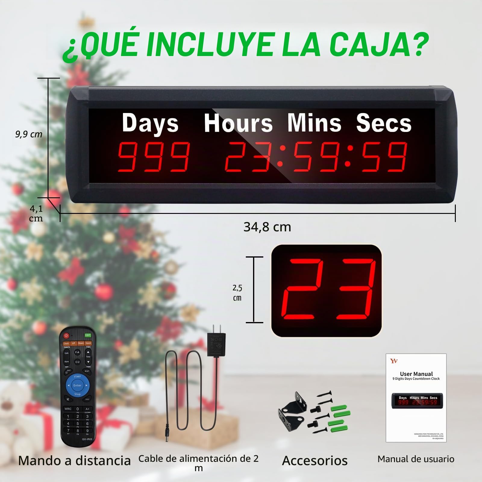 YZ Temporizador Digital Cuenta Regresiva de 999 días, Reloj Remoto 12/24 Horas en Tiempo Real, para Eventos, Pantalla Grande, Calendario