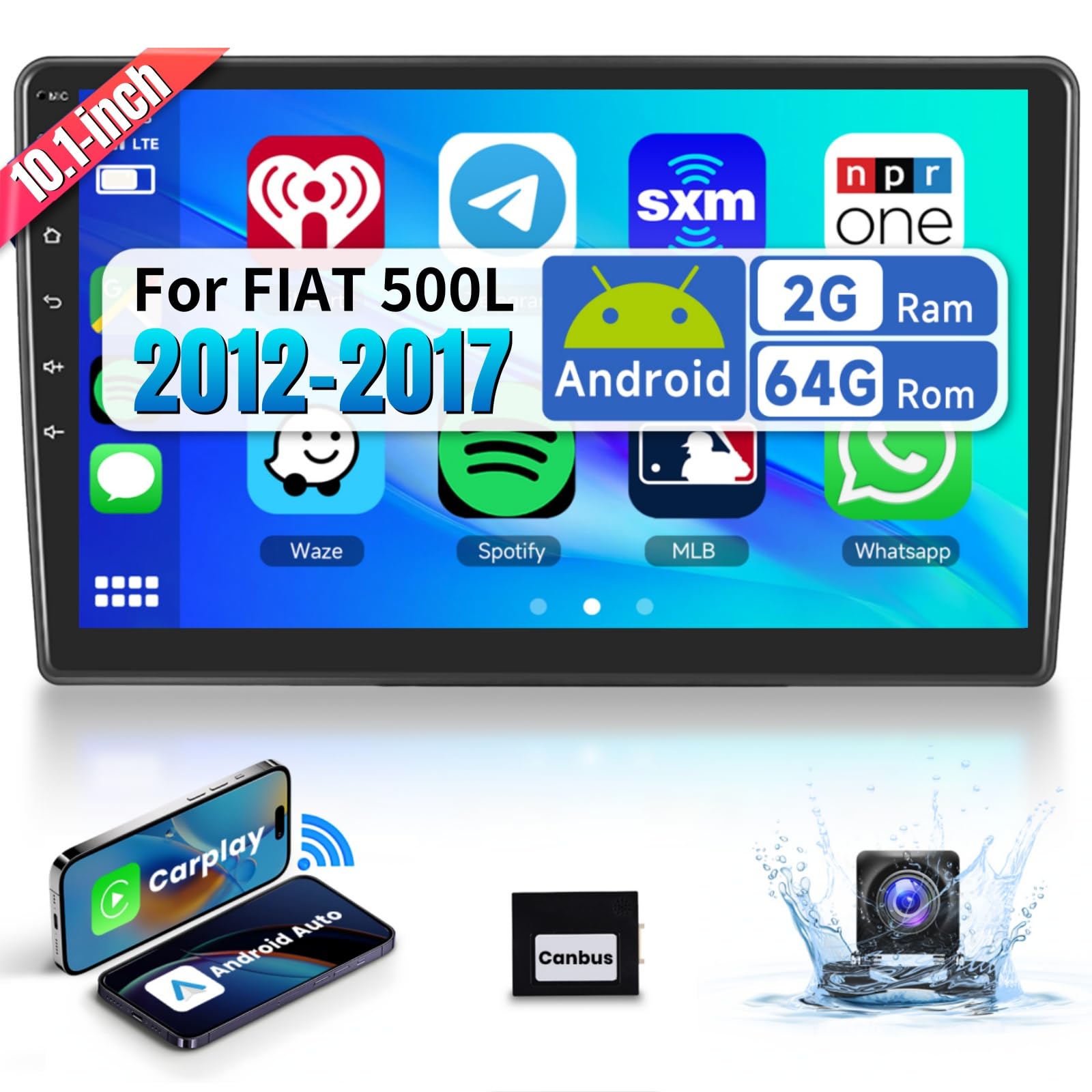 Podofo Autoradio pour Fiat 500L 2012 Radio avec Carplay Android Auto