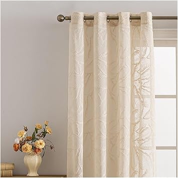 Lace Curtains Polyester Lace Jacquard Window Curtain Panel White Grommet Eyelet Top For Home Hotel Kitchen Outdoor for bedroomIVORY,W140CM X H260CM