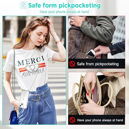 Miniatura 7 de Funda cruzada para iPhone 14, funda protectora de policarbonato duro transparente con cordón de longitud ajustable, a prueba de golpes, manos