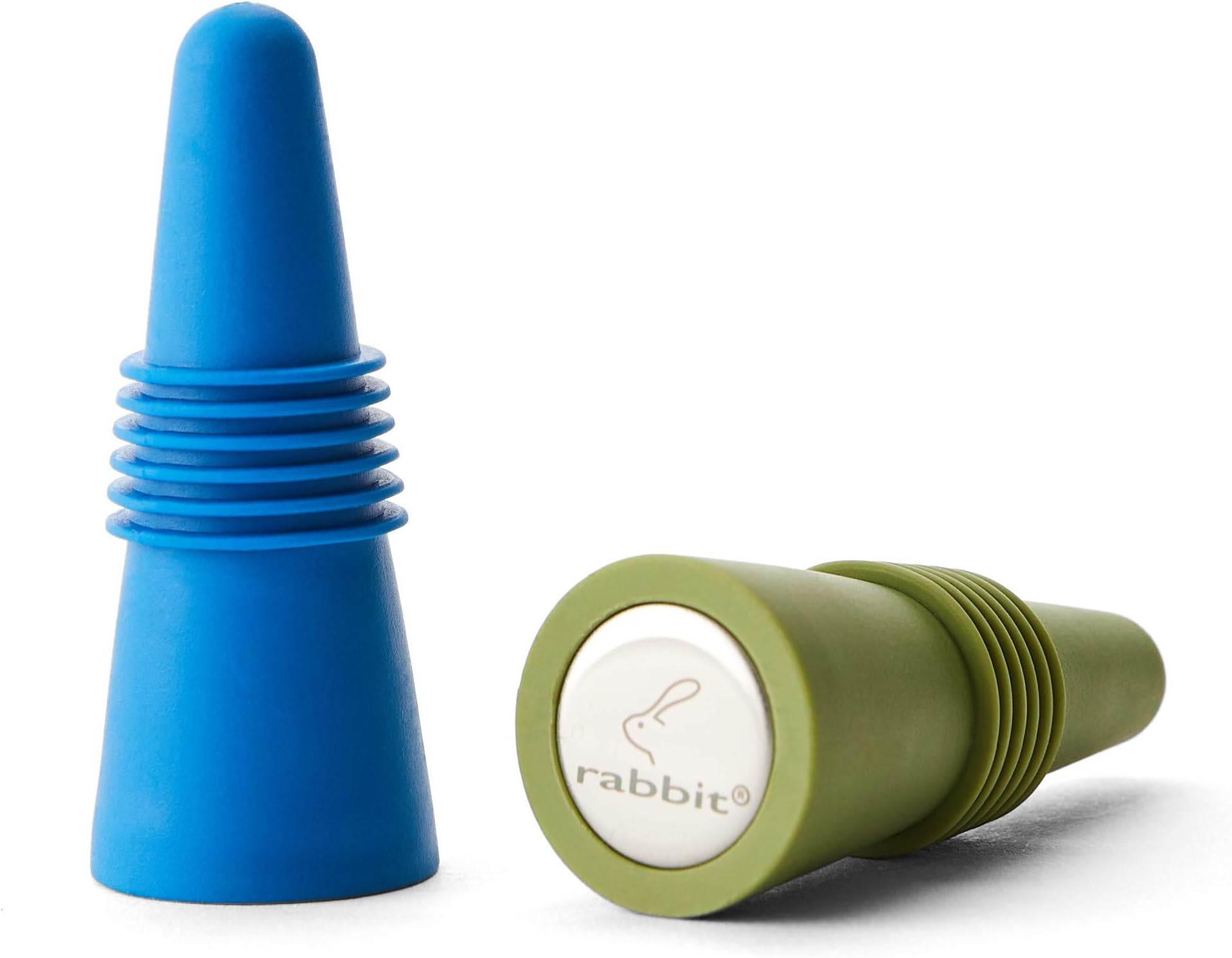 Rabbit Rabbit Wine and Beverage Bottle Stoppers with Grip Top (Blue, Set of 2)