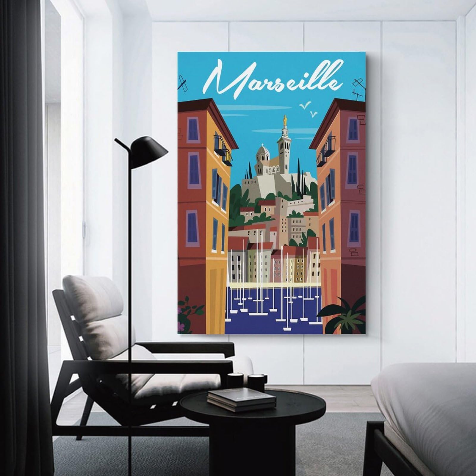 Junmoney Marseille Travel Decorative Canvas Print, 20x30inch(50x75cm), for Hallway, Entryway Or Landing, Home Artwork for First Impressions