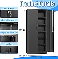 Vista 3 de BESFUR Gabinete de almacenamiento de metal, gabinete de almacenamiento de 71 pulgadas de alto con 5 estantes ajustables, gabinetes de metal