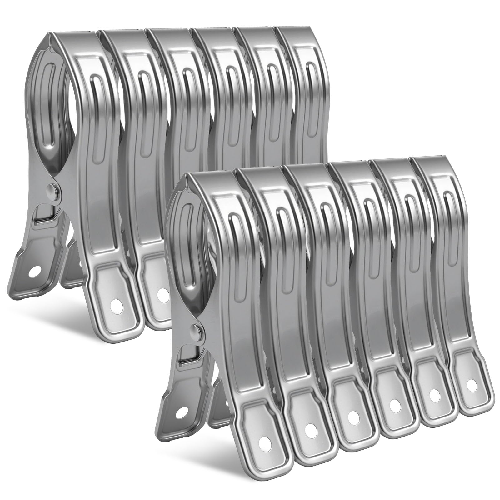 Vicloon 12 Pezzi Mollette Grandi, 12cm Acciaio Inox, Mollette Grandi per Teli, per Telo da Spiaggia, Lavanderia Pioli Telo Clip, per Vestiti, Coperte, Lenzuola, Argento