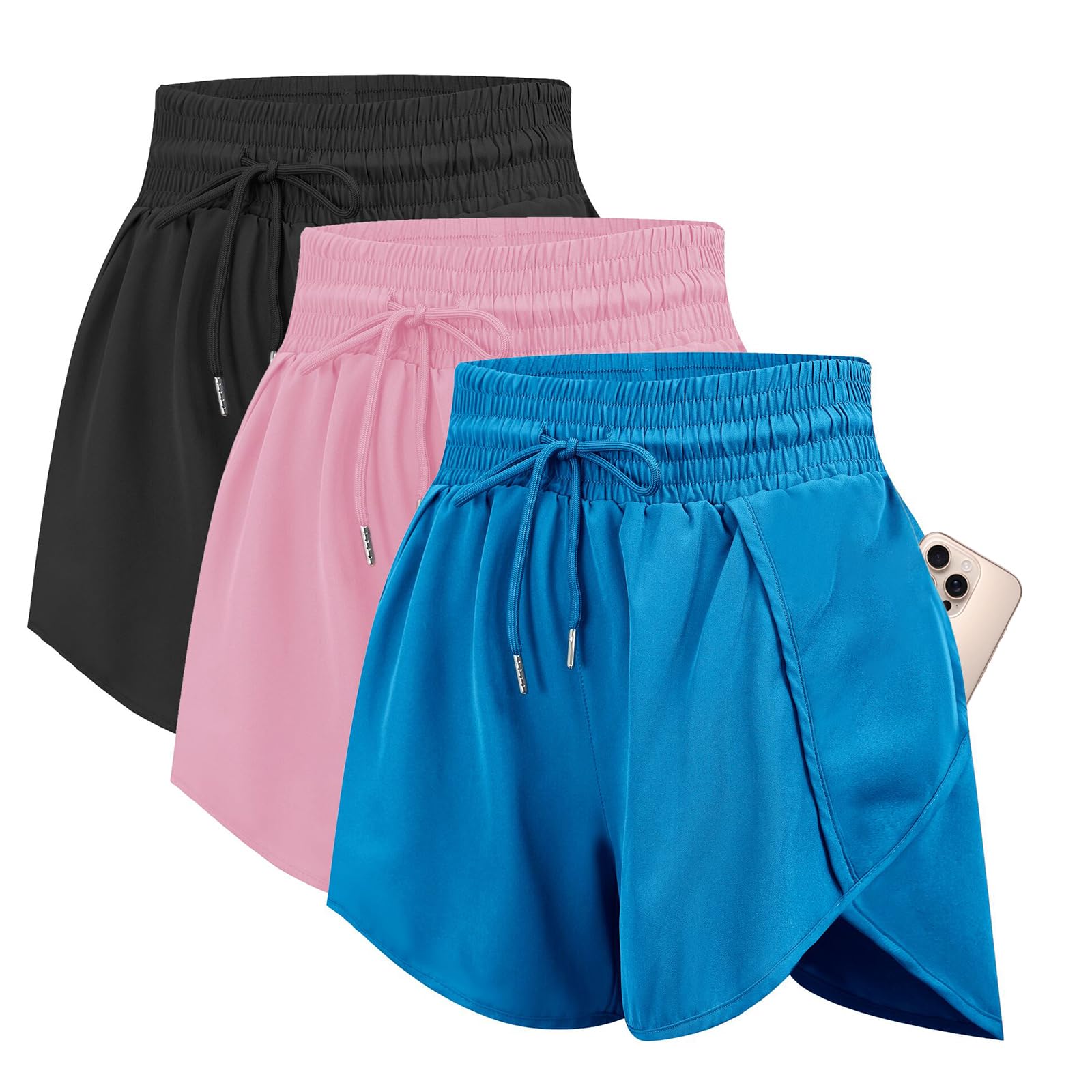 Women's Running Shorts High Waisted Athletic Workout Shorts Gym Quick Dry Casual Shorts with Liner Zipper Pocket
