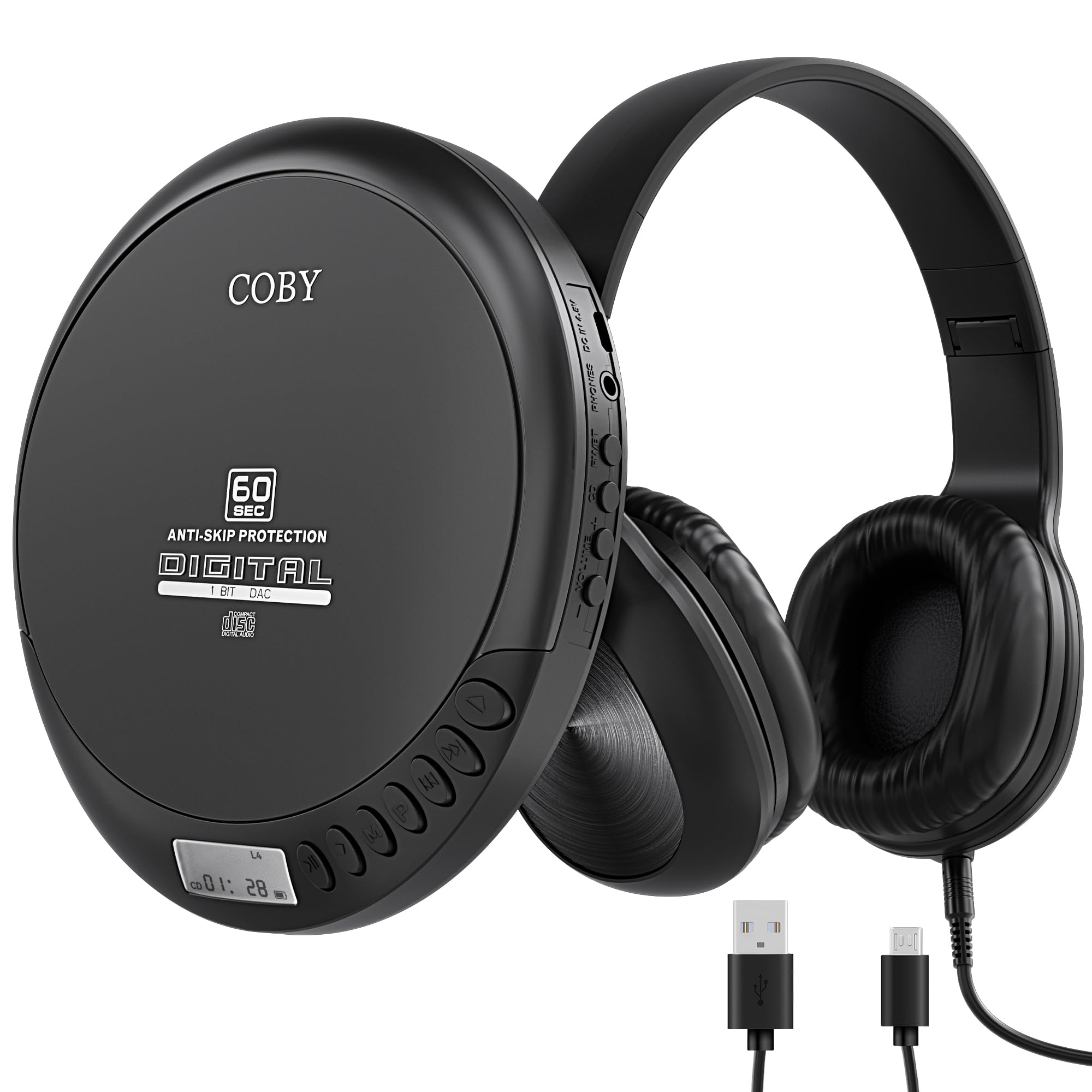 Coby Portable CD Player with MP3 Playback & FM Radio | Compact Disc Discman with 60-Sec Anti-Skip | Includes Foldable Headphones | Travel & Car CD Player for Home or On-The-Go Use