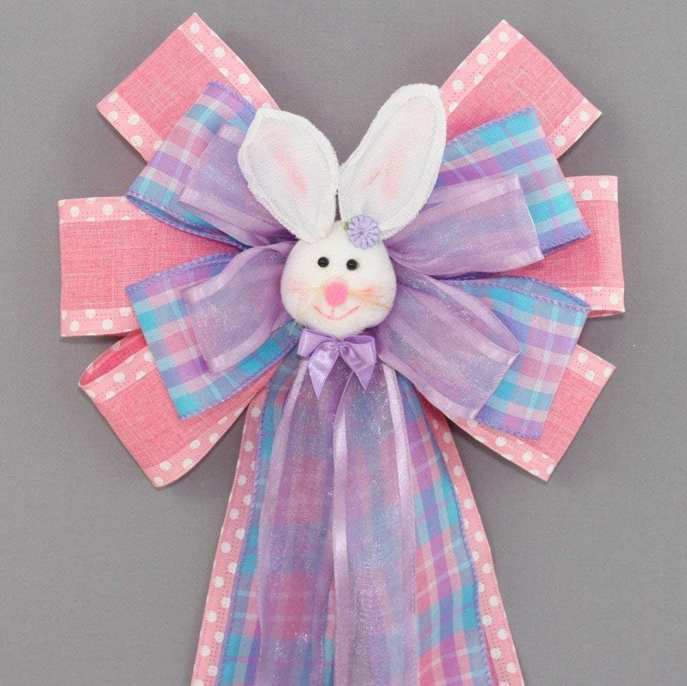 Easter Bunny Polka Dot Plaid Wreath Bow