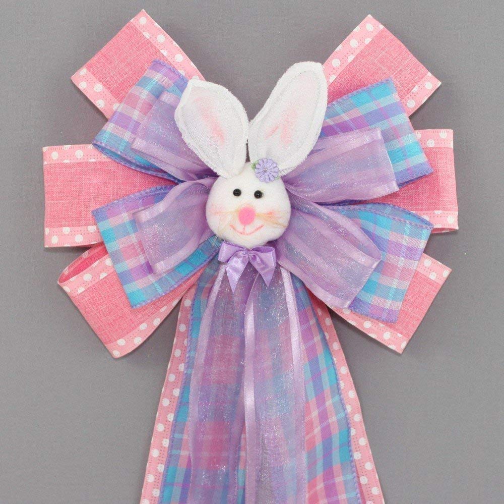Easter Bunny Polka Dot Plaid Wreath Bow