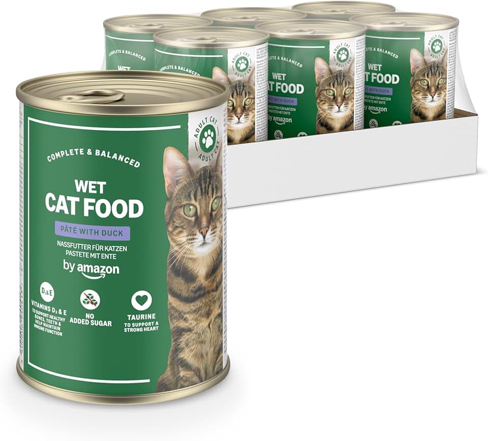 by Amazon Comida Húmeda sin cereales Gatos, Paté de pato, 6 x 400 g