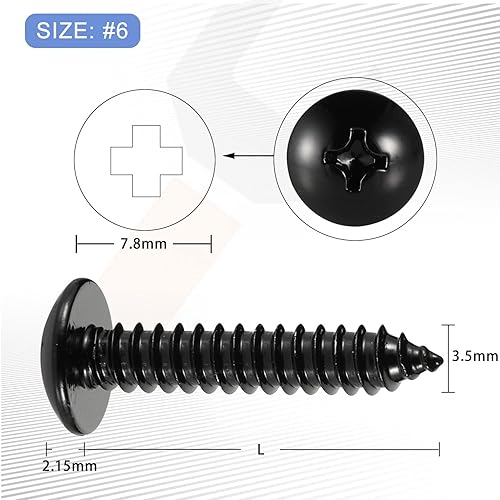 Miniatura 3 de Tornillos autorroscantes #6 x 1 cabeza de armadura Tornillos de madera de chapa, acero inoxidable 18-8 acabado negro, 100 unidades