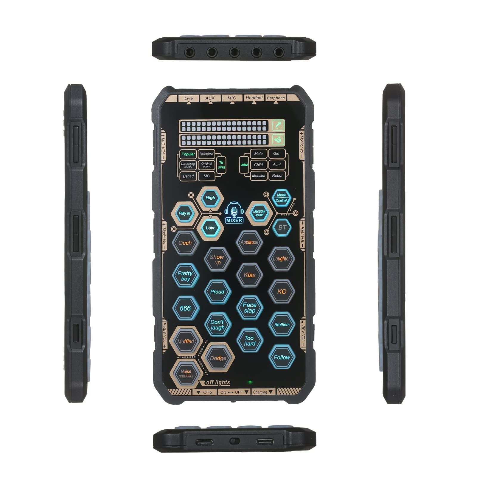 Live Soundkarte Handheld Outdoor Portable DSP Soundkarte Effektgerät Audio Mixer Voice Changer Audio Card Sound Changer (D6.10.2 cmx8.1 cmx1.3 cm)