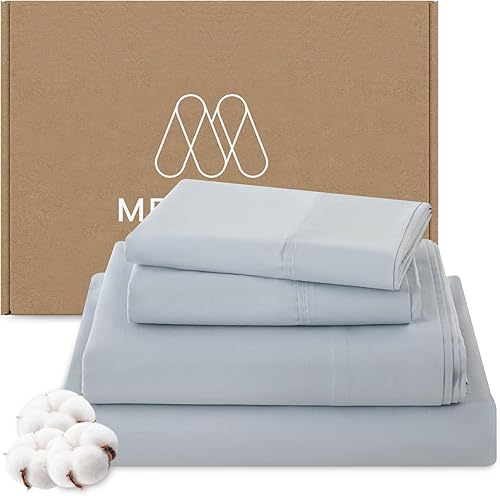 Miniatura 7 de MEISHANG Sábanas de algodón tamaño Queen, 100% algodón de 600 hilos, sábanas suaves y transpirables de algodón egipcio satinado con bolsillo
