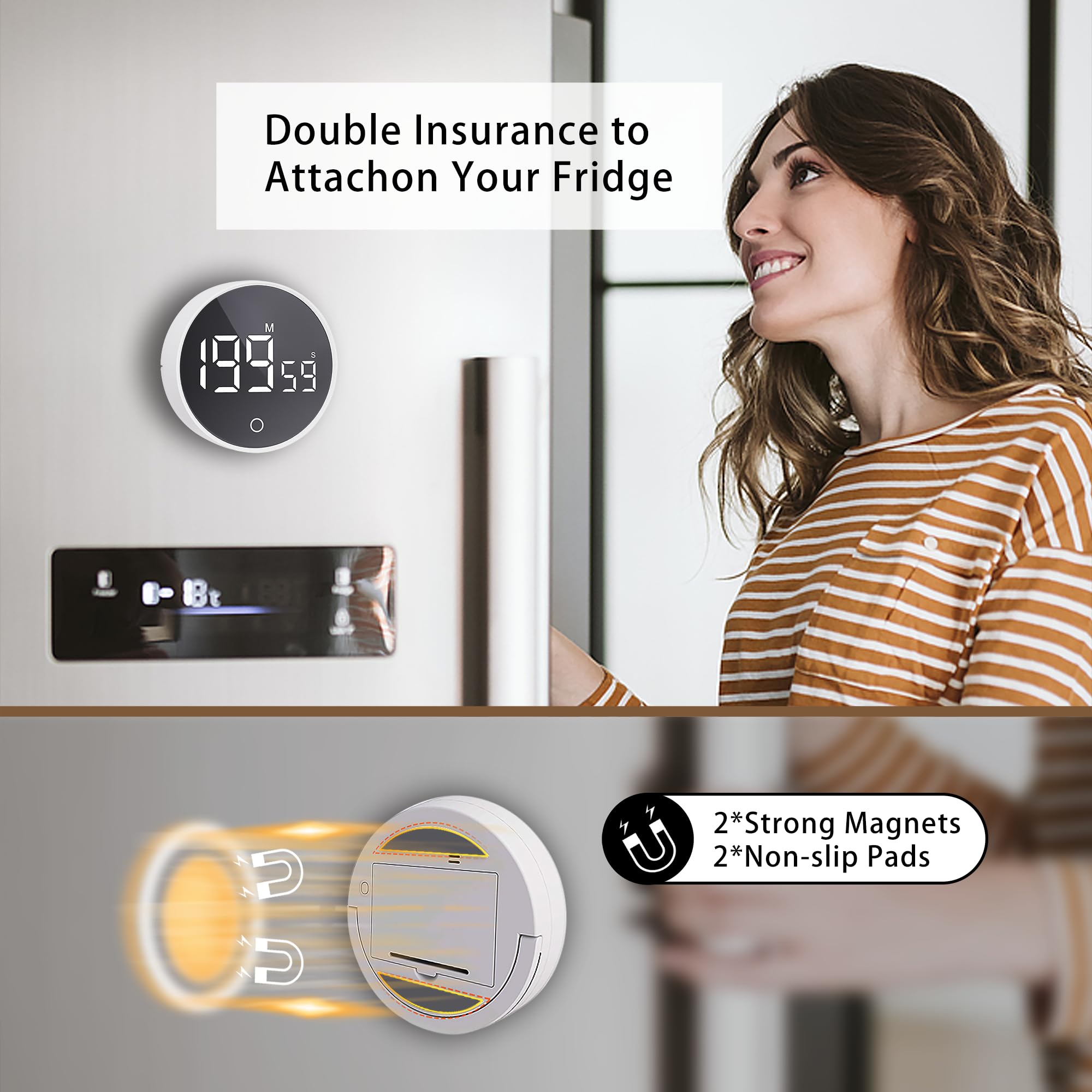 Digitaler Küchentimer, visueller Timer, magnetischer Countdown-Countup-Timer, große LED, 200-Minuten-Anzeige, Lautstärke einstellbar zum Kochen, Fitness, Lernen, einfach für Kinder und Senioren
