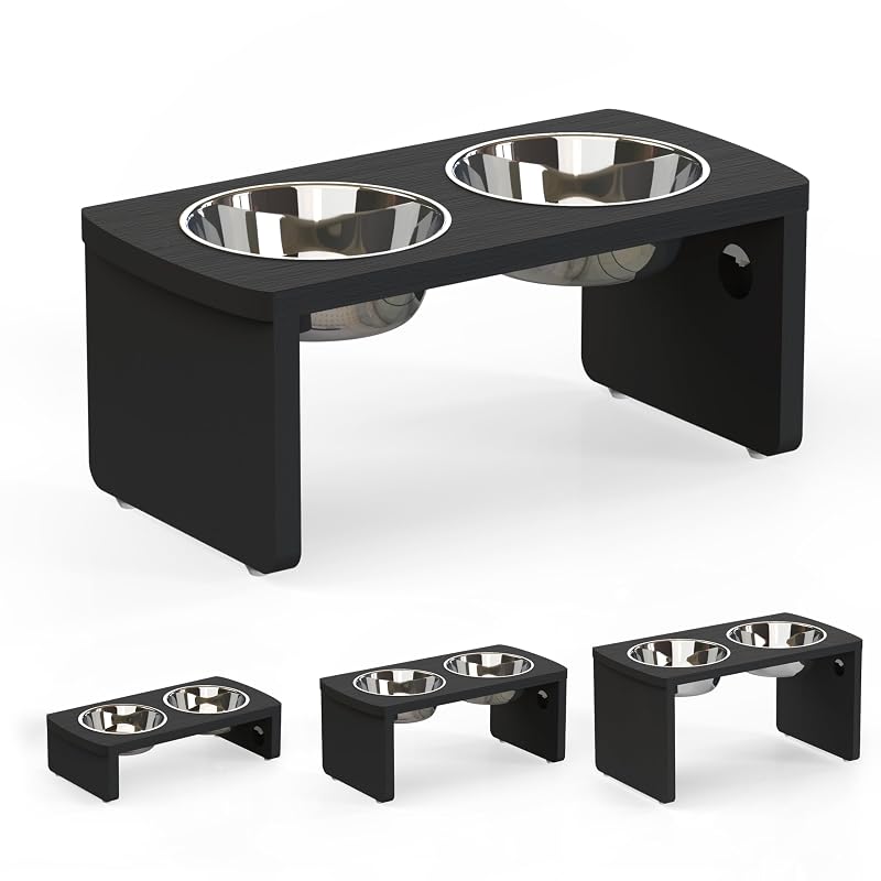 Comedouro elevado para cães JOYOPAW em HIPS preto, tamanho Médio, 17,78 cm de altura