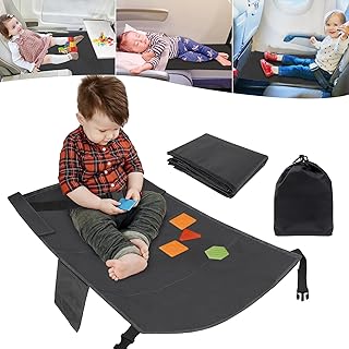 Toddler Airplane Travel Bed, Portable Non-Slip Foldable Toddler Airplane Footrest, Toddler Airplane Seat Extender, Toddler Airplane Hammock, Baby Flight Sleep Travel Essentials (Black)