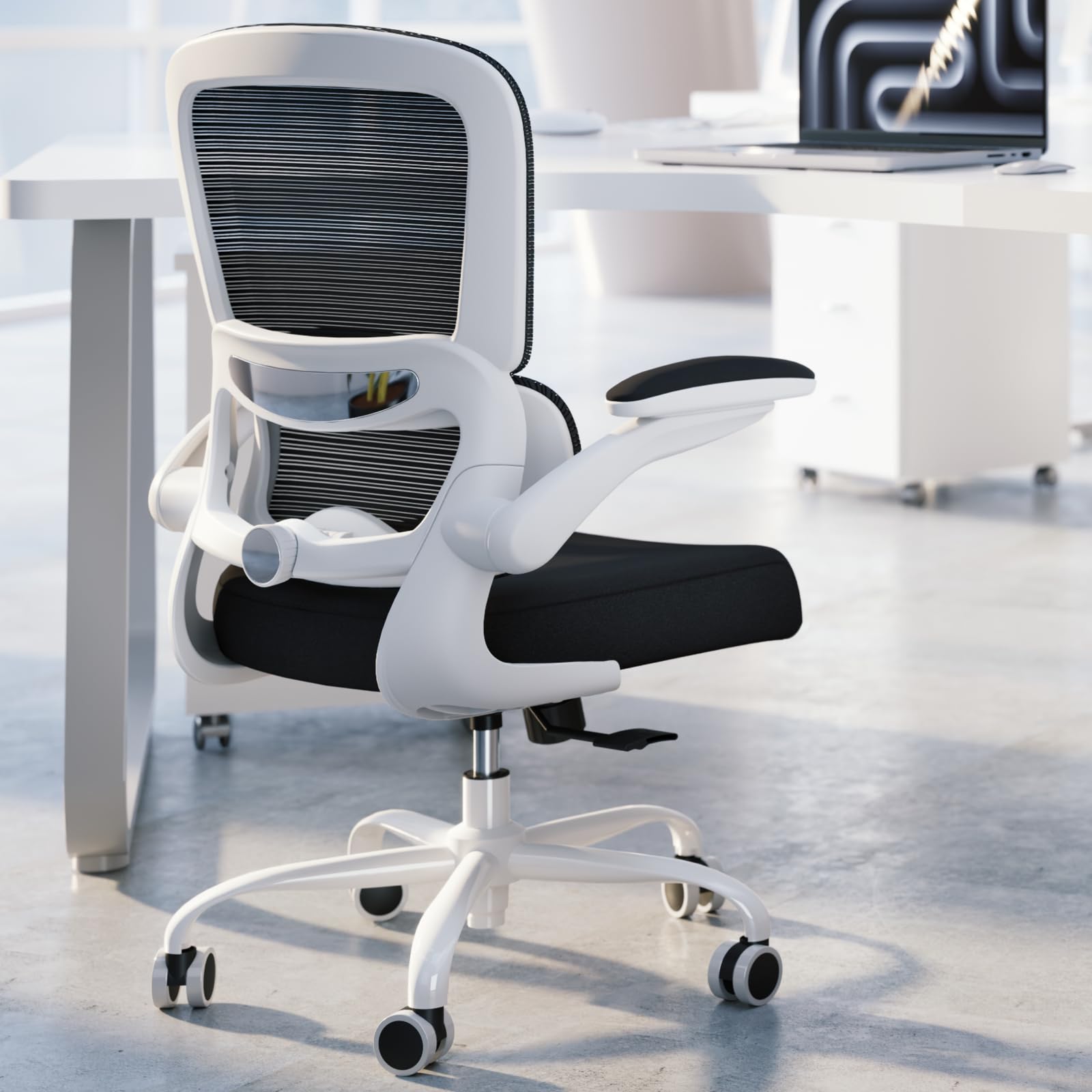 TRALT Office Chair - Ergonomic Desk Chair with Adjustable Lumbar Support, Mesh Computer Chair, Executive Chair for Home Office Comfortable Lumbar Support (1, White+Black)