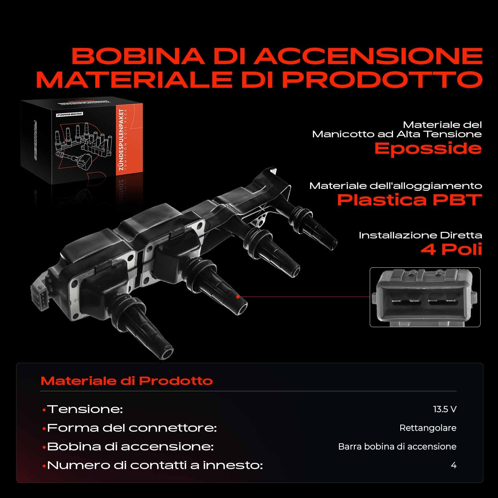 Frankberg Bobine di accensione Benzina Compatibile con 307 Break 3E 1.6L 206 CC 2D 1.6L 206 Compatto 2A/C 1.6L 307 CC 3B 1.6L 1007 KM 1.6L Replace# 597080