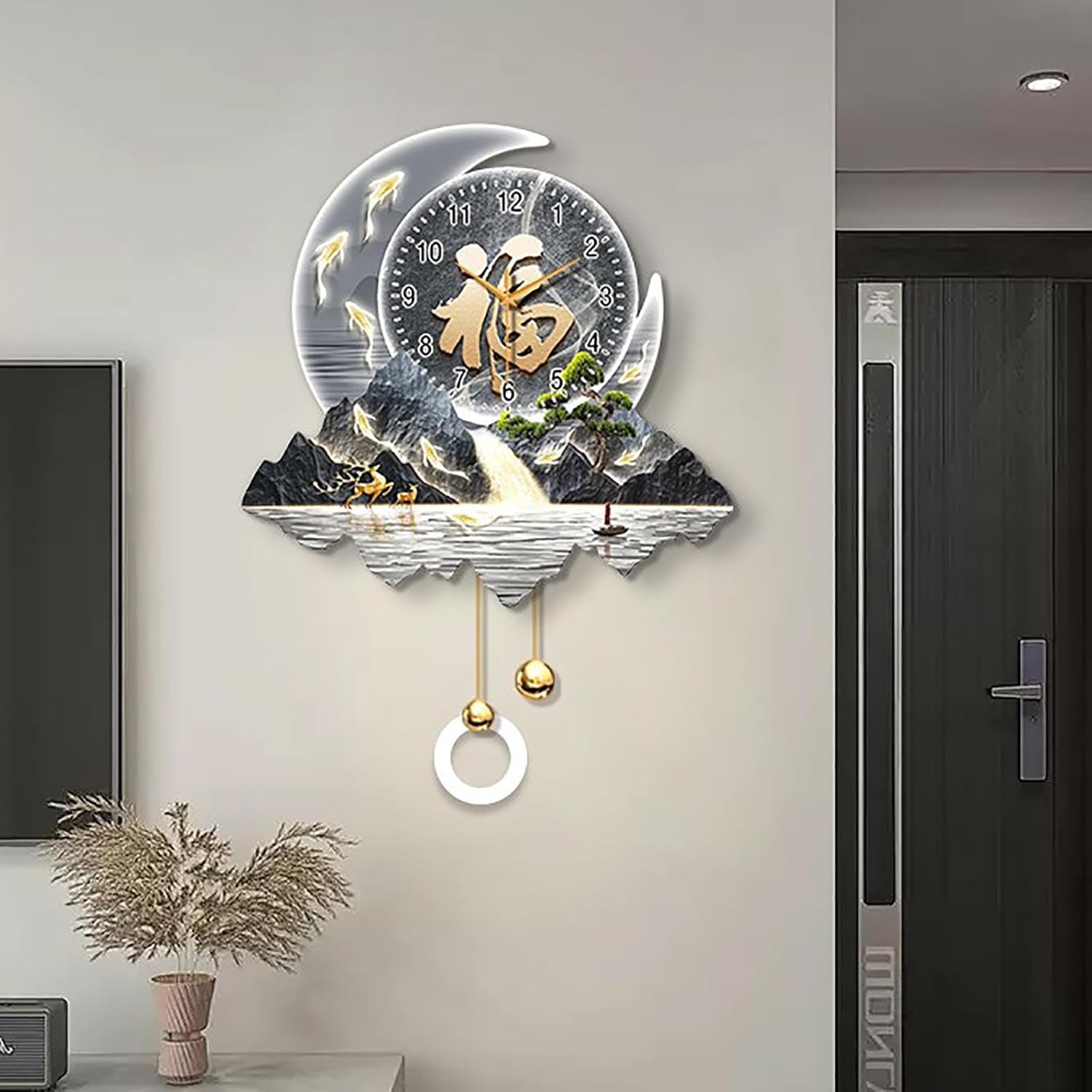 Modern Home Decorative Wall Clock Art Decorations lamp,Plug-in Power Supply 3D Relief LED Decorative Painting,Home Decoration,for Bedroom, Living Room, Kitchen(A,50 * 69cm/19.7 * 27.1in)