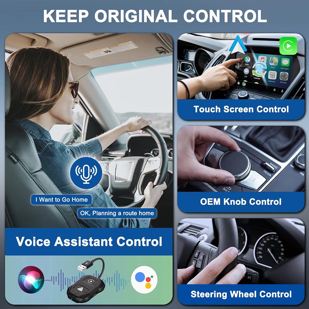 Mini AI Box compatibile con Bluetooth Plug and Play USB WIFI 5Ghz cablato a wireless Carplay Auto Adattatore wireless for iOS 12+/ 11+ Telefono