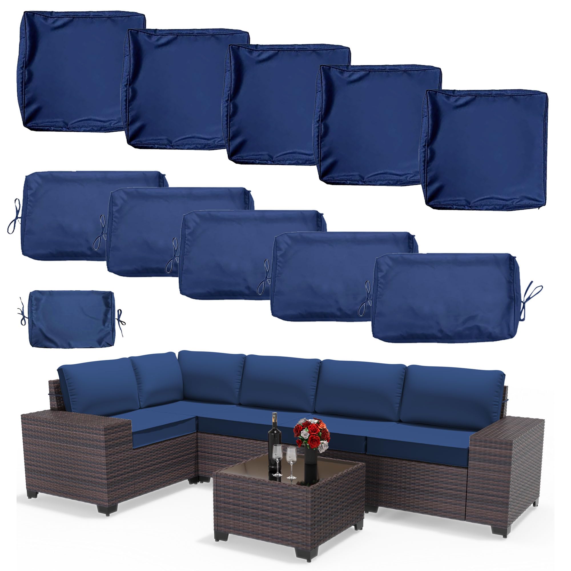 Trumbeak 11 Pcs Stretch Patio Sofa Cushion Covers Outdoor Cushion Covers,Splashproof Patio Slipcovers with Zipper for Outdoor Furniture,Washable