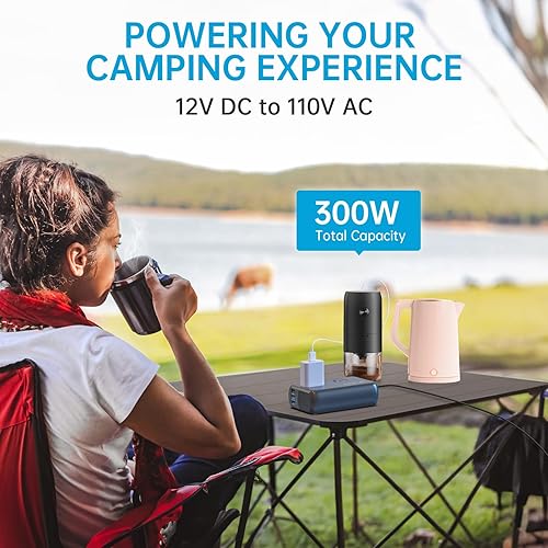 Miniatura 4 de Inversor de corriente para automóvil de 300 W, onda sinusoidal pura con 60 W PD USB-C, inversores de corriente para vehículos CC 12 V a 110 V CA