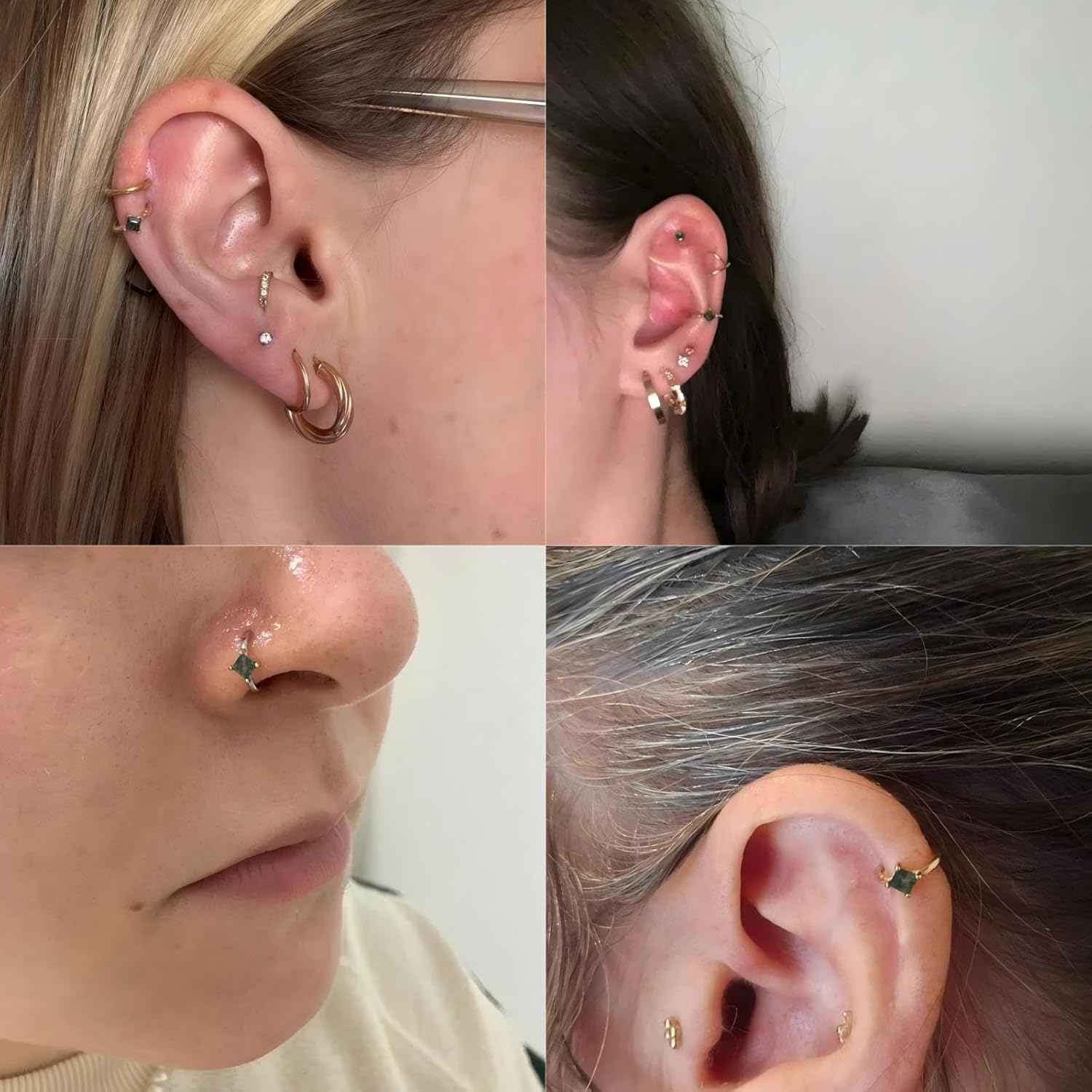 PEAKLINK 16G Septum Jewelry Septum Ring with Agate Daith Earring Surgical Steel Nose Hoop Ring Conch Cartilage Helix Tragus Rook Piercing Jewelry 8 mm 10 mm - Image 6