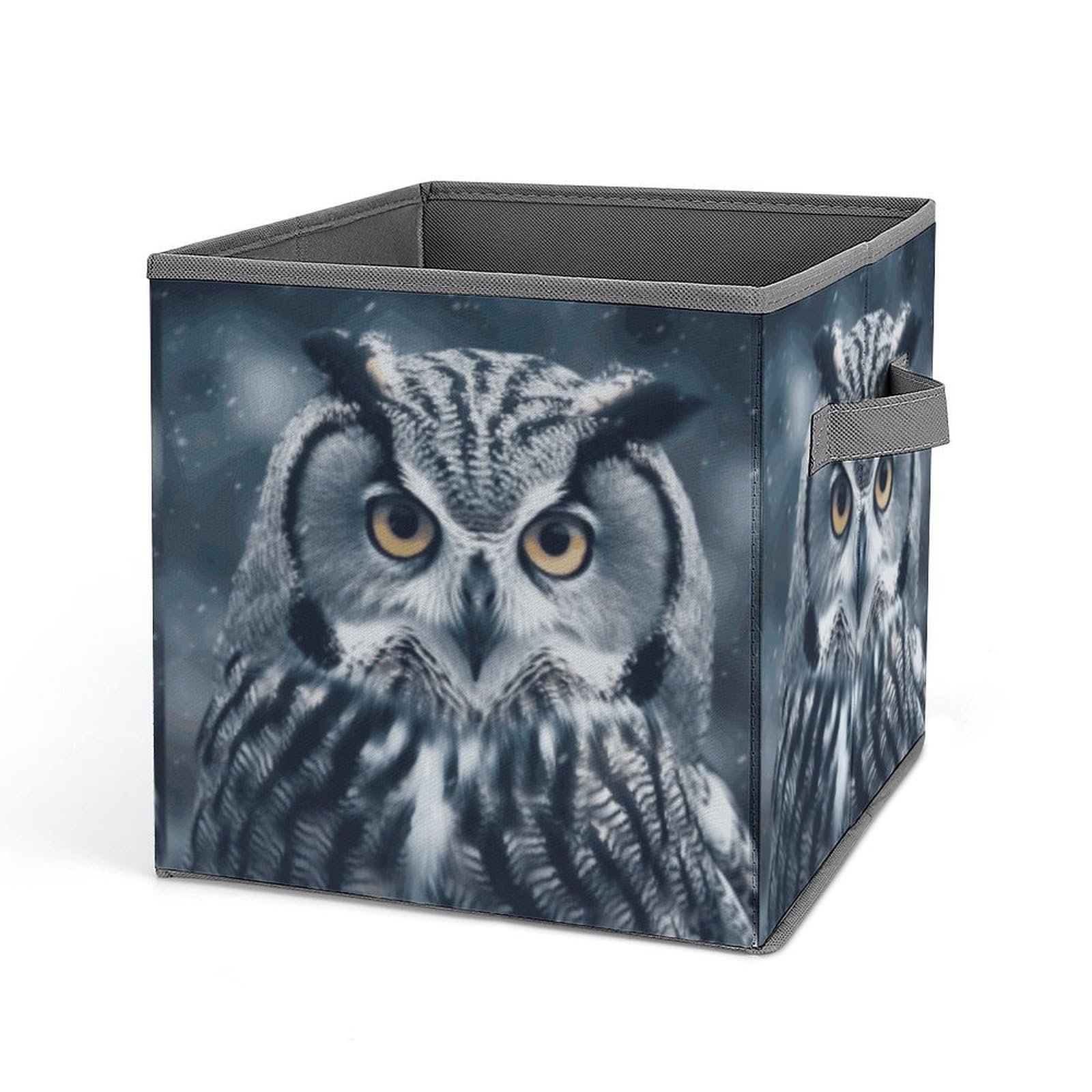 DWVTSLH Grey And White Owl Cube Storage Bins with Handle, Foldable Storage Cubes, 11 Inch Large Storage Baskets, Washable Fabric Closet Organizer for Shelves, Decorative Clothes Storage Boxes