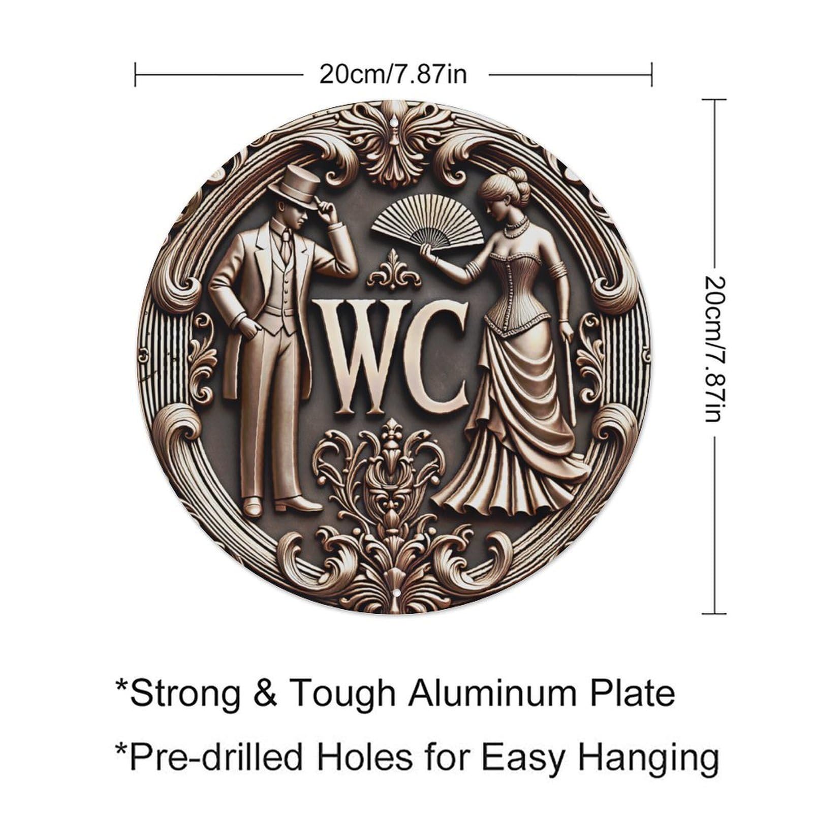 Ldfuieksufg Style Vintage Embossed Victorian Wc Restroom Round Sign Vintage Aluminium Metal Sign, Retro Wall Decor For Home, Bar, Garage & Farmhouse 20X20cm