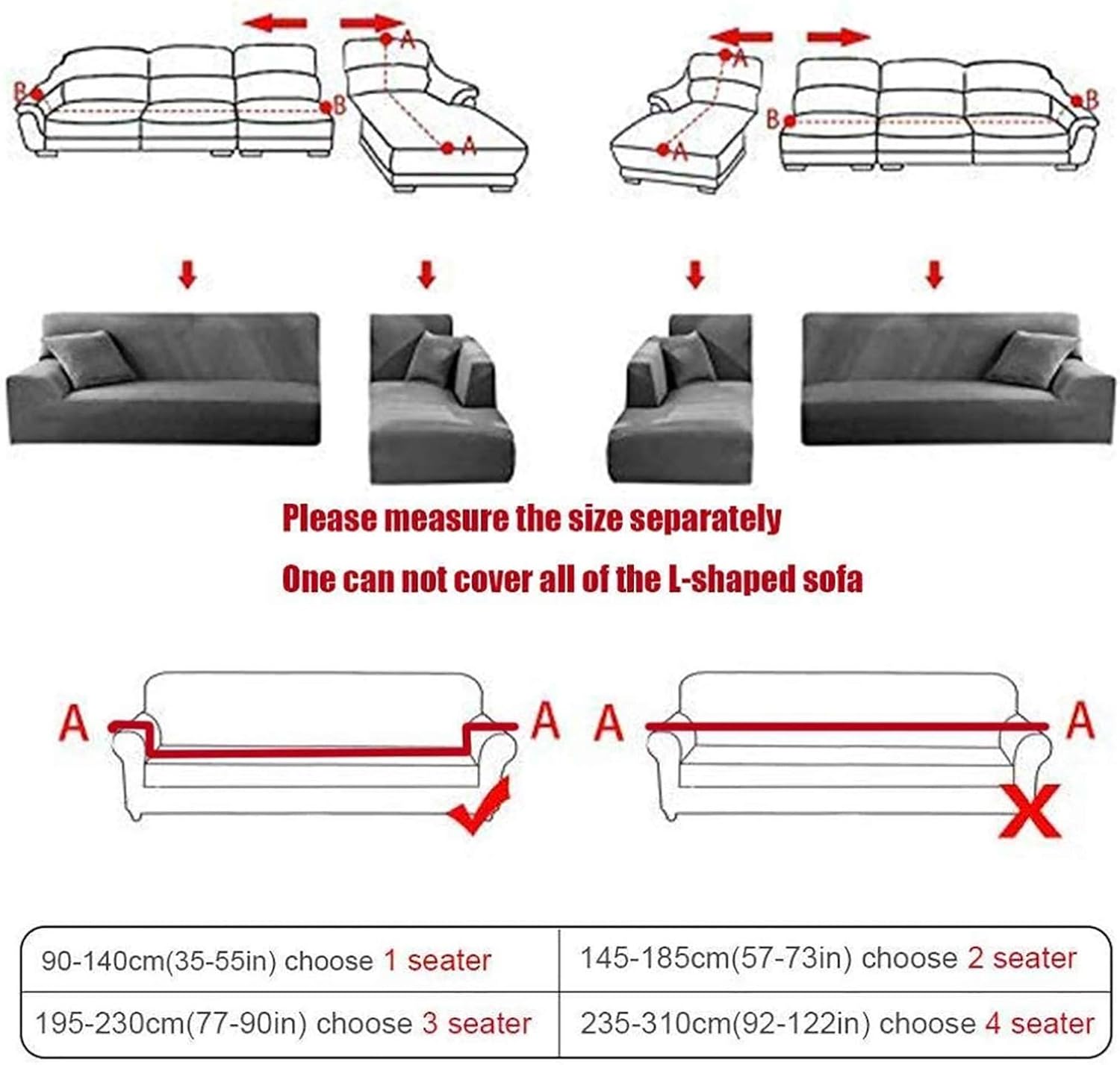 Sectional Couch Sofa Covers, 1 Piece Jacquard Sofa Cover for L Shape Sofa Stretch Slipcover Chaise Lounge Sofa Pets Kids Children Dog Cat (Color : G, Size : Loveseat 145-185cm)