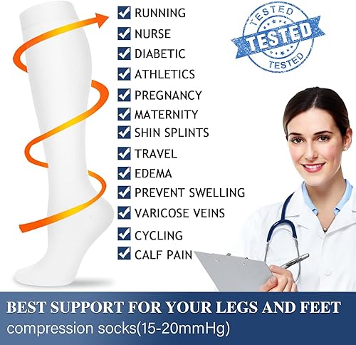 Miniatura 51 de Calcetines de compresión y circulación para mujer y hombre (3 pares), para enfermería, correr, viajar, calcetines hasta la rodilla