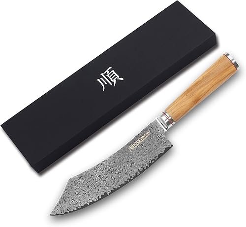 Miniatura 9 de YOUSUNLONG Cuchillo Buther de 10 pulgadas (10.039 in) Carne Híbrido Cuchillo Japonés Damasco Acero - Mango de Madera de Olivo Italiano con Funda de