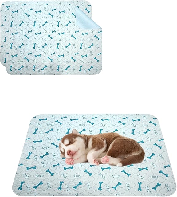 Geyecete Reusable Puppy Training Pads Washable Dog Pee Pads (2pack)of Premium Pee Pads for Dogs,Waterproof Whelping Pad,Puppy Travel Pet-Blue-S-Square