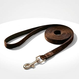 Luxuriöse Samt-Hundeleine, Kaffeebraun, Velvet Material, Robust und Stilvoll, mit Metallkarabiner (Dunkelbraun, M)